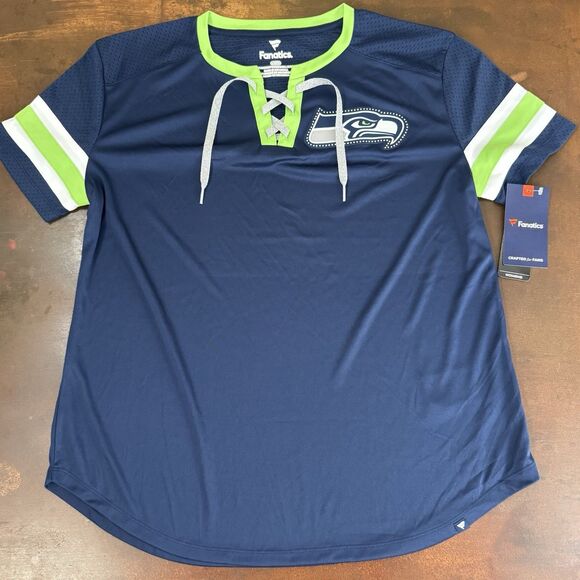 Seattle Seahawks Lace boxy Fanatics Jersey size Large Bling Logo Nfl sportswear - Picture 1 of 9